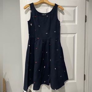 Lazy Oaf body parts navy blue pinafore dress S has pockets